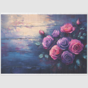 Papel De Seda Rosas rosadas y púrpuras en decoupage de madera