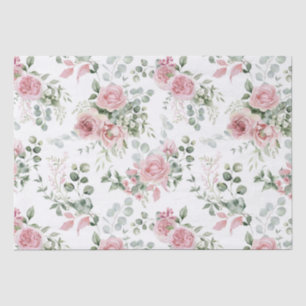 Papel De Seda Rosas rosadas y vegetación de eucalipto Shabby Chi