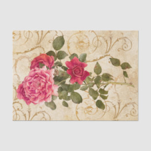 Papel De Seda Rosas rosados del vintage con damasco