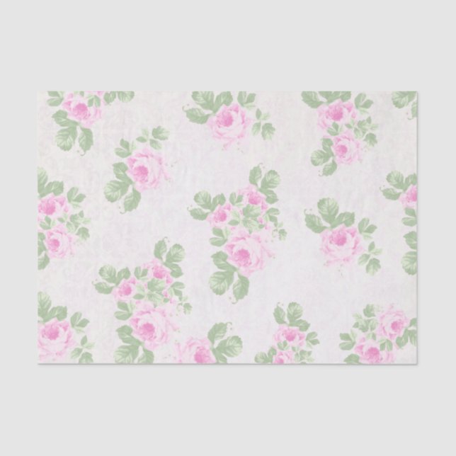 Papel De Seda Rosas rosados elegantes lamentables florales (Anverso)