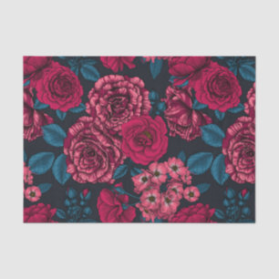 Papel De Seda Rosas rosados, rojos y bicolorantes con hojas azul