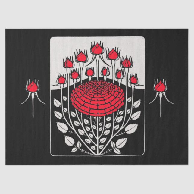 Papel De Seda ROSAS ROSAS ROJAS BLANCAS NEGRAS, ROSEBUDS Floral  (Anverso)