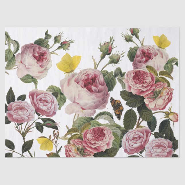 Papel De Seda ROSAS ROSAS ROSAS Y MARIPOSAS AMARILLAS Florales b (Anverso)