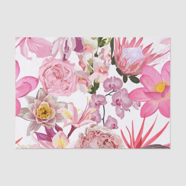 Papel De Seda rosas rosas rosas y muchas flores florecientes. (Anverso)