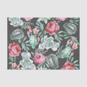 Papel De Seda Rosas rosas rosas y patrón de cactus exitoso en ne