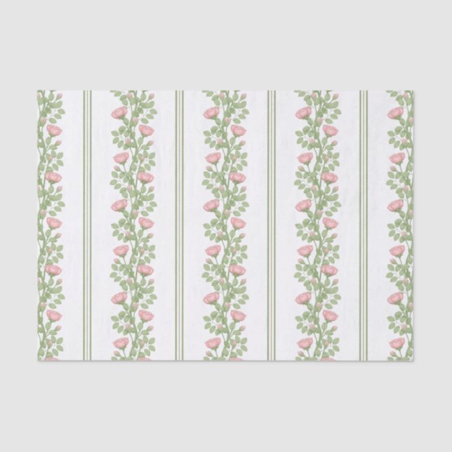 Papel De Seda Rosas rosas y rayas rosas blancas (Anverso)
