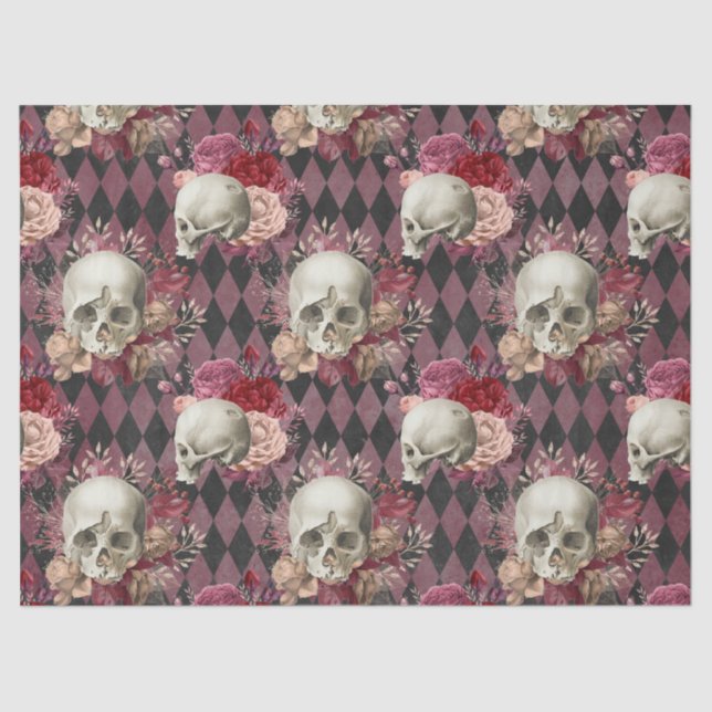 Papel De Seda Rosas Skulls y Decoupage Púrpura Rosa (Anverso)