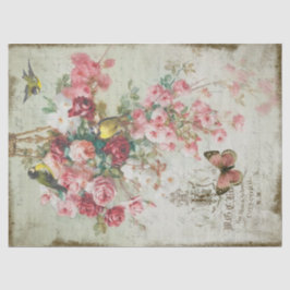 Papel De Seda Rosas Traînantes Roses rosados y Desnudos Aves