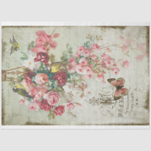 Papel De Seda Rosas Traînantes Roses rosados y Desnudos Aves