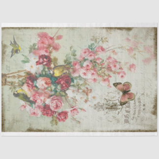 Papel De Seda Rosas Traînantes Roses rosados y Desnudos Aves