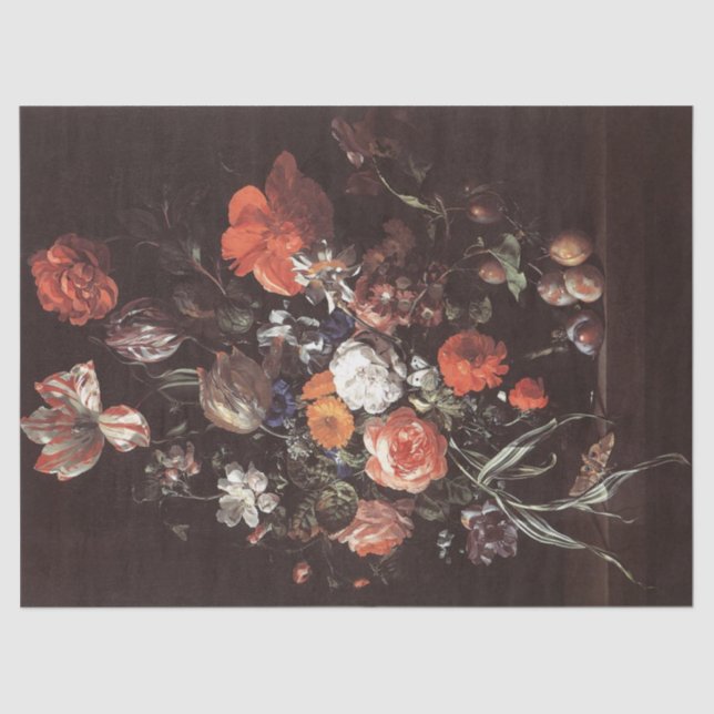 Papel De Seda Rosas, tulipanes, Ranunculus por Rachel Ruysch (Anverso)