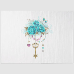 Papel De Seda Rosas turquesas con llaves