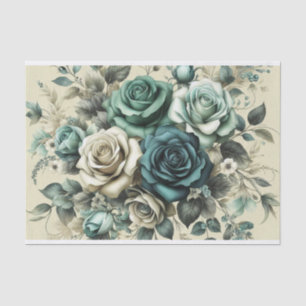 Papel De Seda Rosas verde azuladas y blancas