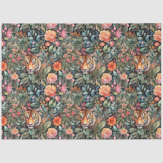 Papel De Seda Rosas vibrantes y jungla de tigres