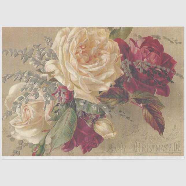 Papel De Seda Rosas Victorianas de Navidad (Anverso)