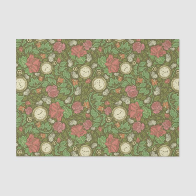 Papel De Seda Rosas victorianos de bolsillos de Steampunk (Anverso)