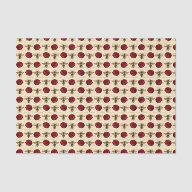 Papel De Seda Rosas Vintage y Abejas (Anverso)