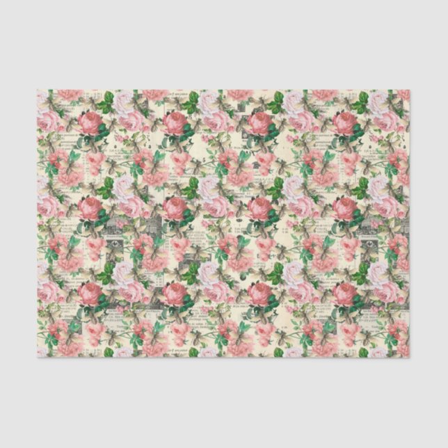 Papel De Seda Rosas y abejas de época (Anverso)