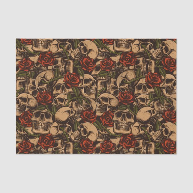 Papel De Seda Rosas y desenlace del patrón de cráneo (Anverso)