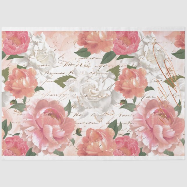 Papel De Seda Rosas y escritura a mano francesa 2 (Anverso)