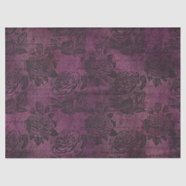 Papel De Seda Rosas y escritura en deshielo púrpura (Anverso)