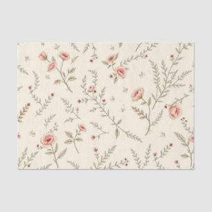 Papel De Seda Rosas y helechos salvajes de época en beige suave
