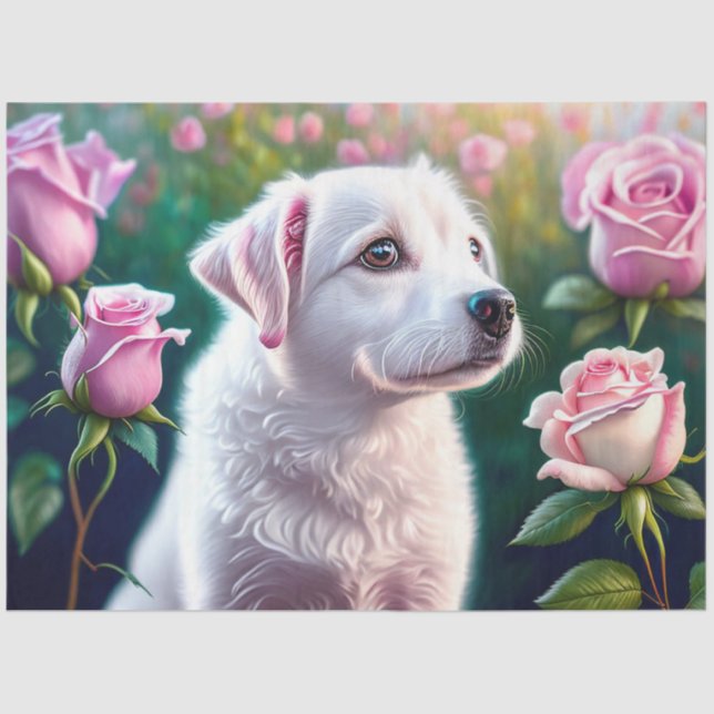 Papel De Seda Rosas Y Hermosa Colección De Perros (Anverso)