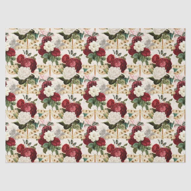 Papel De Seda Rosas y libélulas (Diseño 10) (Anverso)