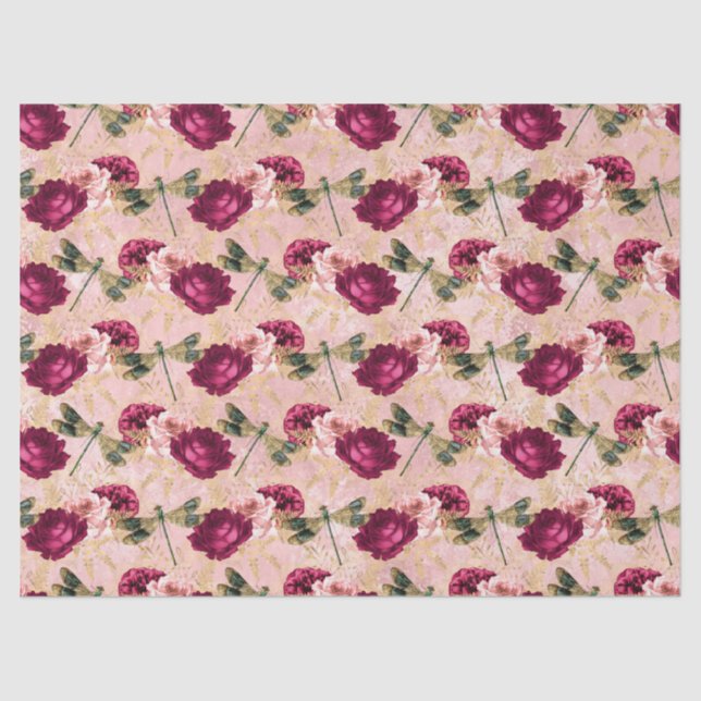 Papel De Seda Rosas y libélulas (Diseño 4) (Anverso)