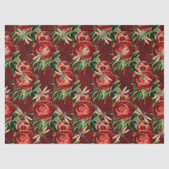 Papel De Seda Rosas y libélulas (Diseño 5) (Anverso)