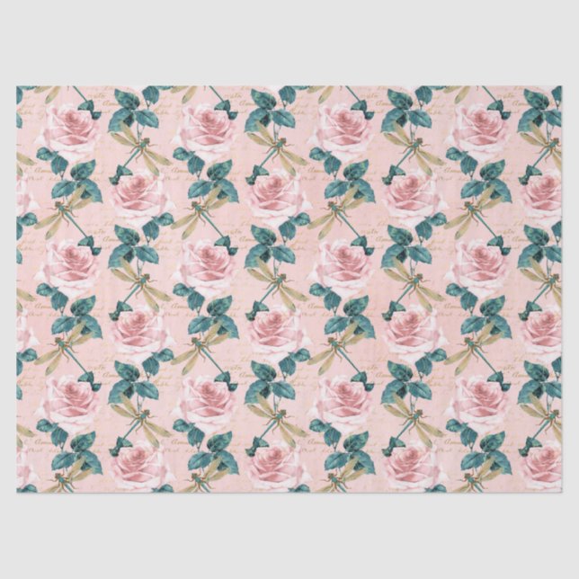 Papel De Seda Rosas y libélulas (Diseño 6) (Anverso)