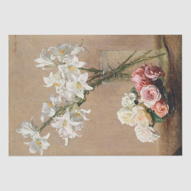 Papel De Seda Rosas y Lilies de Henri Fantin-Latour (Anverso)