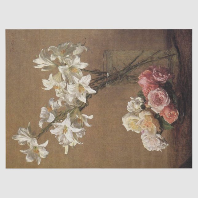 Papel De Seda Rosas y Lilies de Henri Fantin-Latour (Anverso)