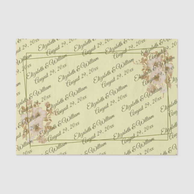 Papel De Seda Rose Frame – Monogram Celestial Yellow Wedding (Anverso)