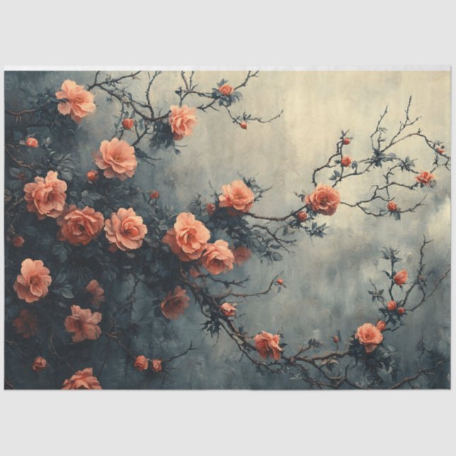 Papel De Seda Roses rosados Escalando Vine Moody Decoupage (Anverso)