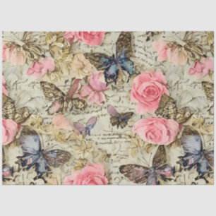 Papel De Seda Roses rosados y mariposas grandes de color rosa