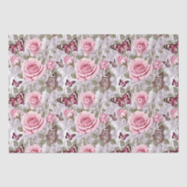 Papel De Seda Roses rosas y mariposas acuarela floral