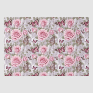 Papel De Seda Roses rosas y mariposas acuarela floral