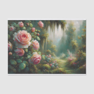 Papel De Seda Roses rosas y mosquitos verdes impresionistas