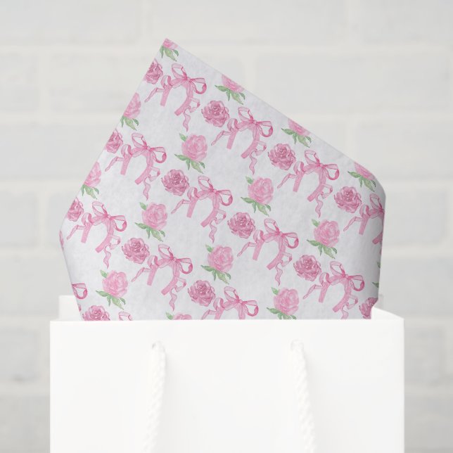Papel De Seda Rositas rosadas y lazos en acuarela (Bolsa de regalo)