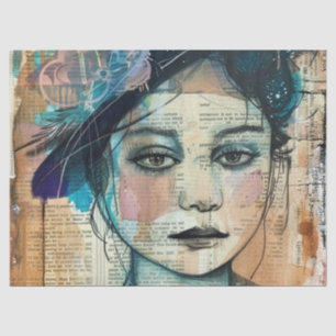 Papel De Seda Rostro de Collage de Álbum de Recortes Antiguo (7)