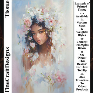 Papel De Seda Rostro de Mujer Flores Pastel Etéreo CX6L Decoupag