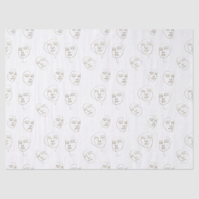 Papel De Seda Rostro Femenino Mínimo Patrón de Línea (1) (Anverso)