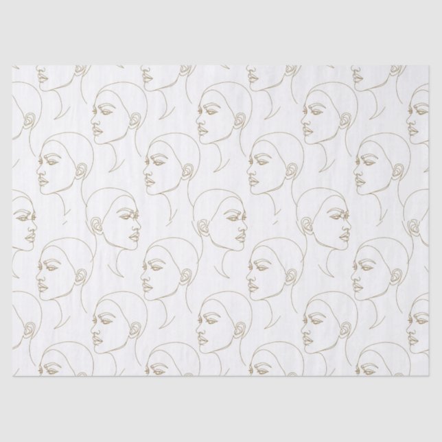 Papel De Seda Rostro Femenino Mínimo Patrón de Línea (2) (Anverso)