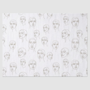 Papel De Seda Rostro Femenino Mínimo Patrón de Línea (3)