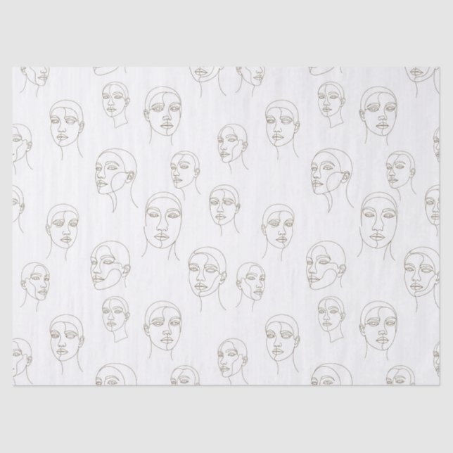 Papel De Seda Rostro Femenino Mínimo Patrón de Línea (3) (Anverso)