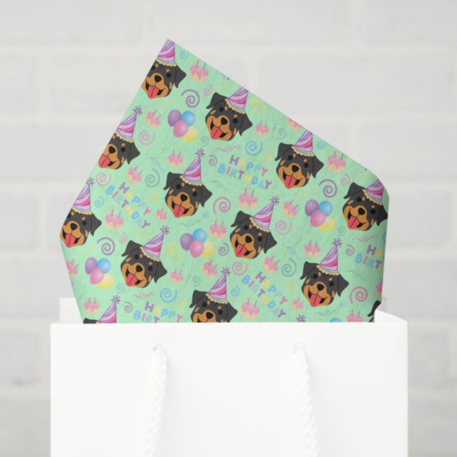 Papel De Seda Rottweiler Birthday Tissue Paper in Green (Bolsa de regalo)