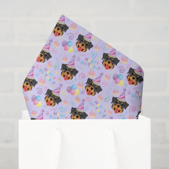 Papel De Seda Rottweiler Birthday Tissue Paper in Purple (Bolsa de regalo)