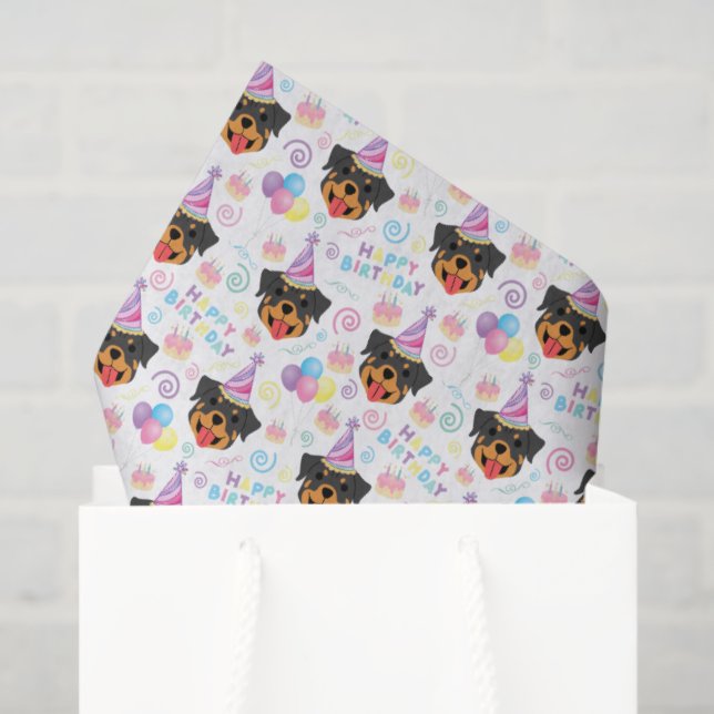 Papel De Seda Rottweiler Birthday Tissue Paper in White (Bolsa de regalo)