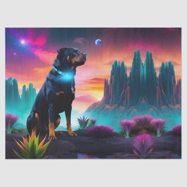 Papel De Seda Rottweiler sobre un mundo extranjero (Anverso)